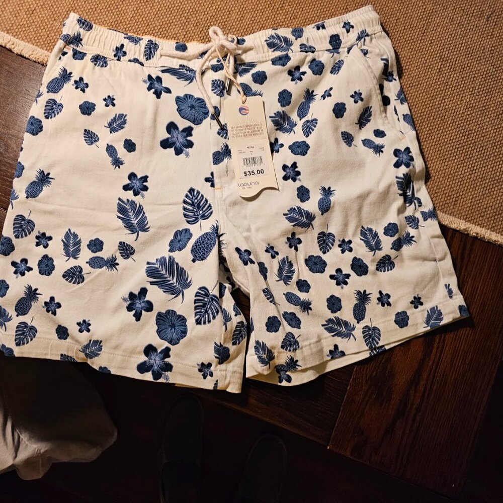 Spring Tide Stretch Twill Shorts NWT Blue and White Design